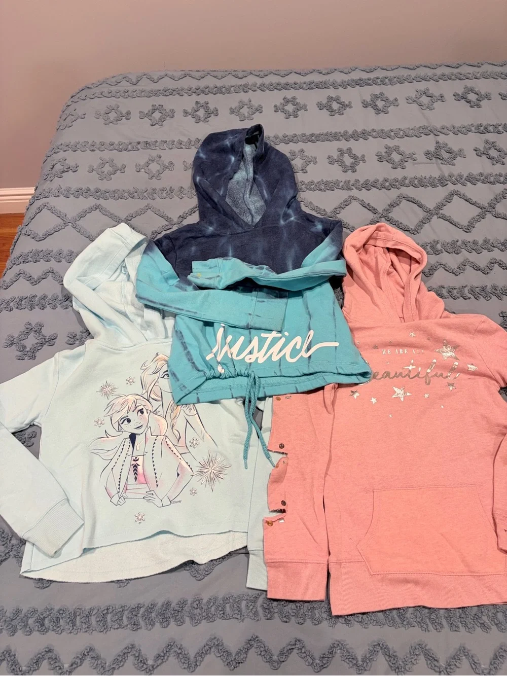 Girls Hoodie Bundle Size 7 Justice Disney Pink Blue 3-Piece
